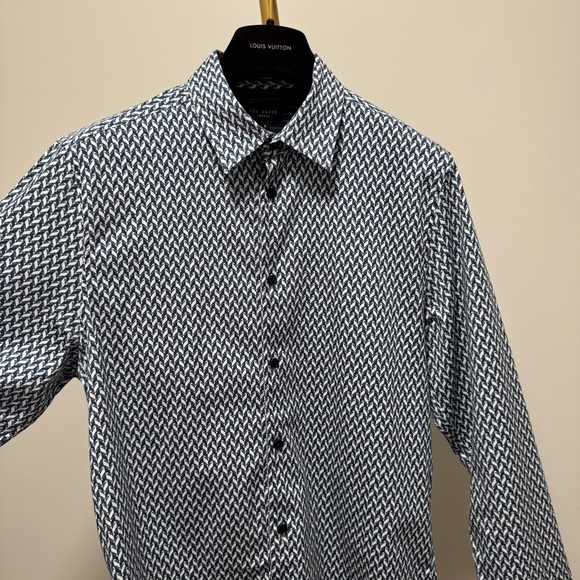 Ted Baker London Slim Fit Blue Geometric Print Shirt (Size 4 / L) - Picture 5 of 16